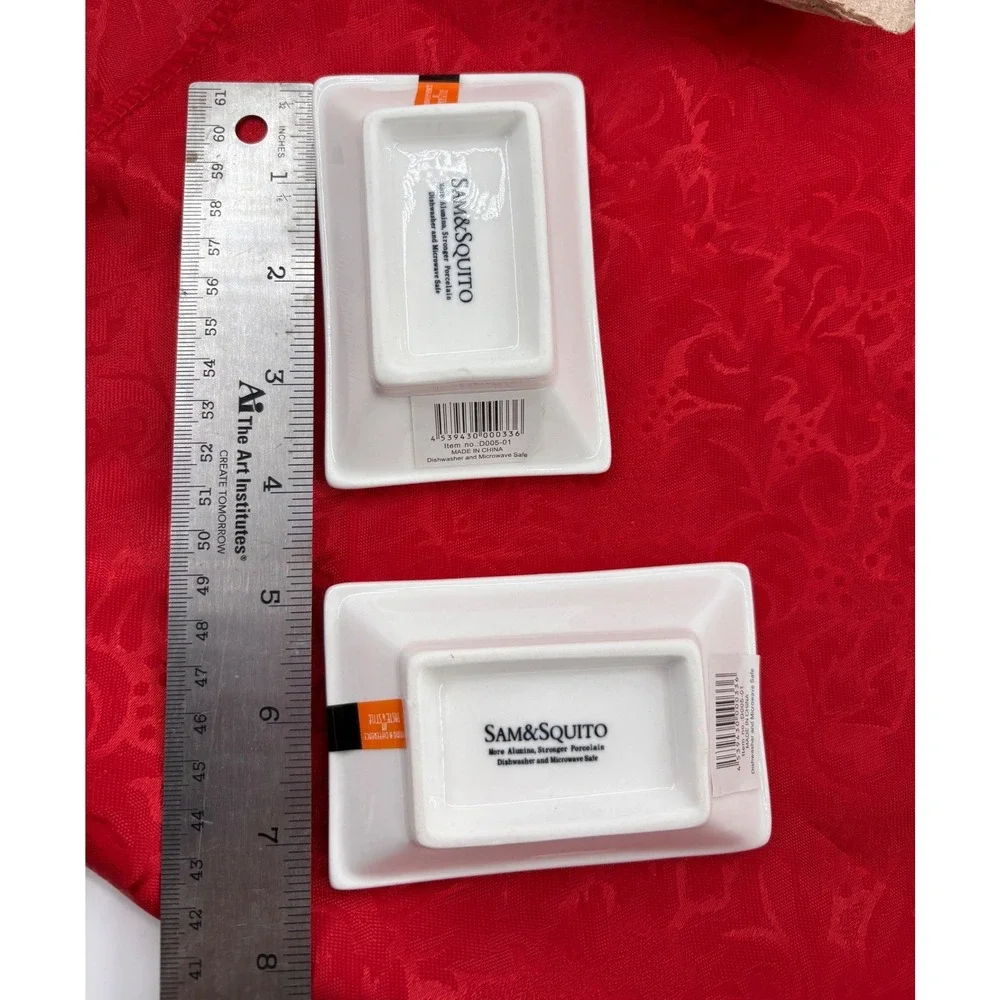 SAM&SQUITO Dipping Bowls Set of 2 White Rectangular Porcelain Sushi Sauce Dishes